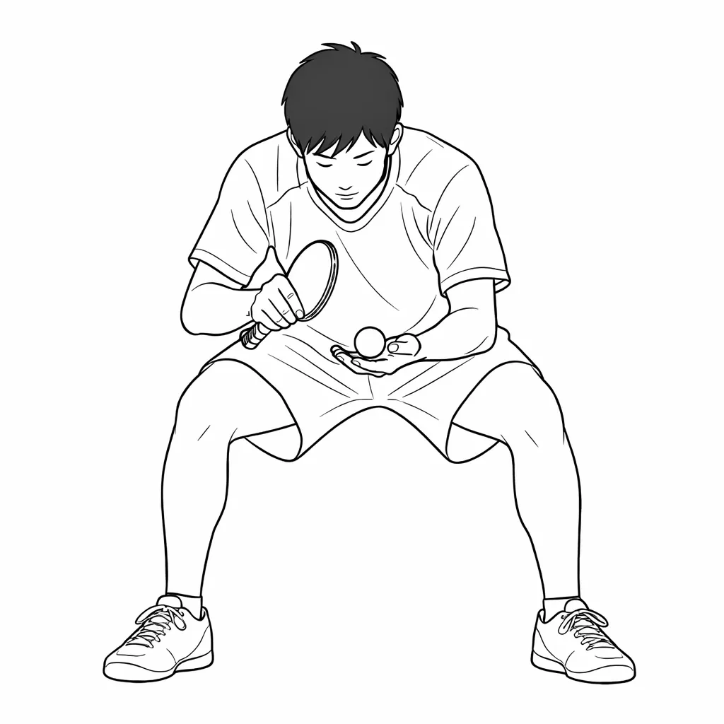 卓球のしゃがみ込みサーブの正しい構えのイラスト