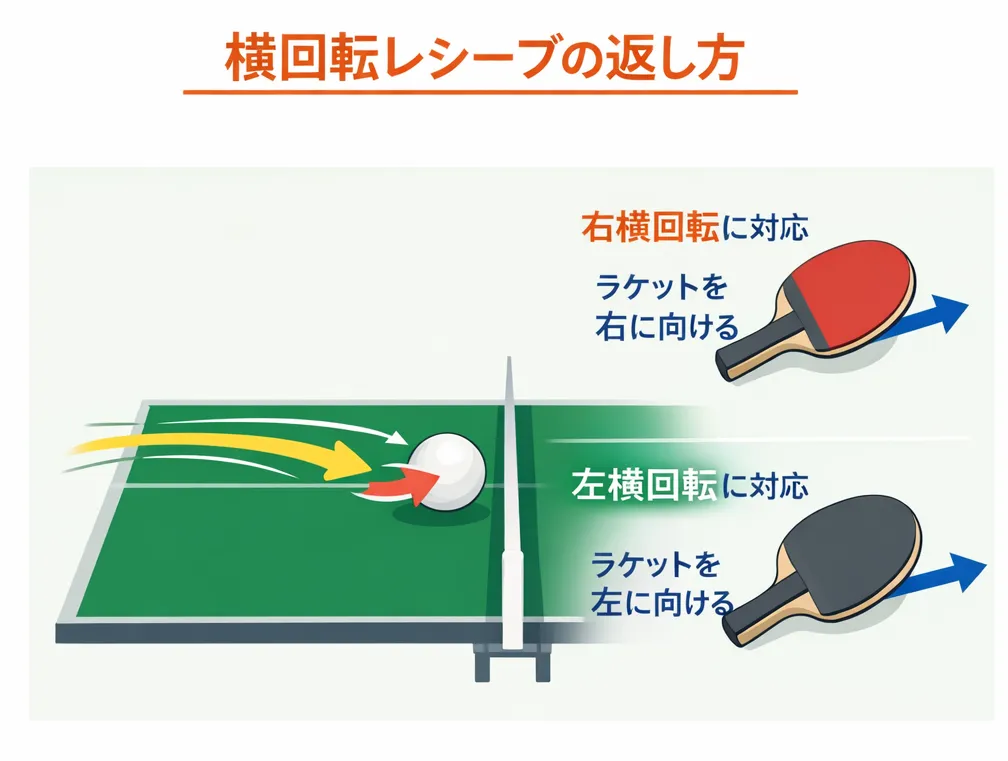 卓球の横回転レシーブ｜回転方向別のラケット角度と返し方