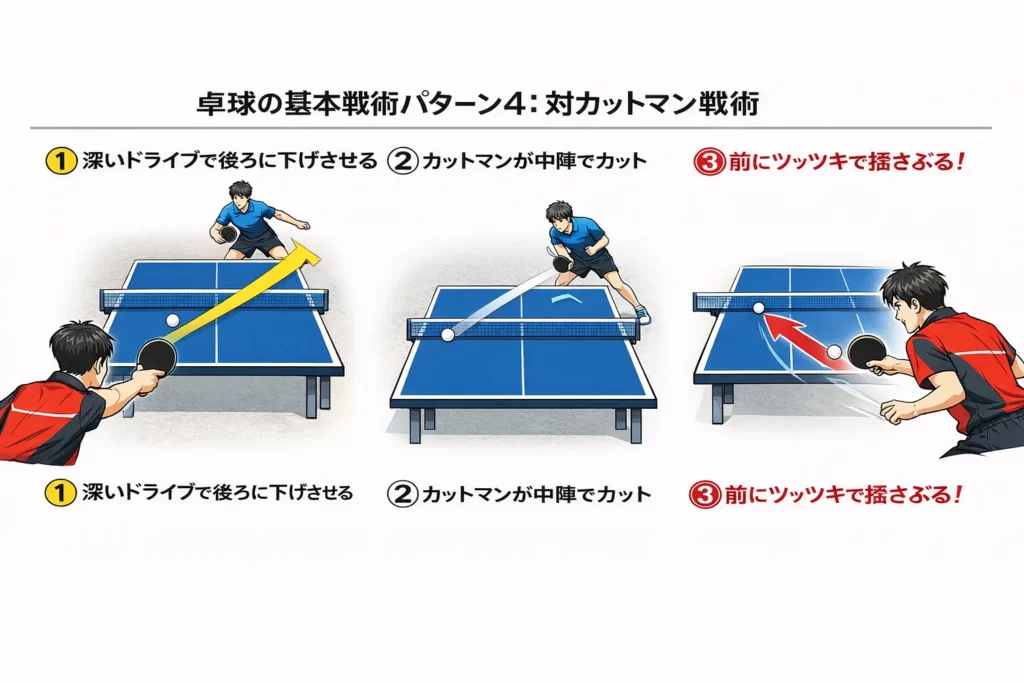 カットマンに対する戦術として効果的なのは前後の揺さぶりなどです。