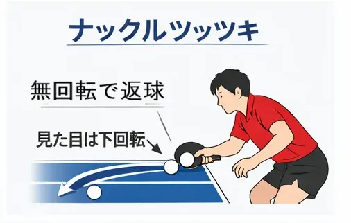 ナックルツッツキは回転をほとんどかけずに返すツッツキです。