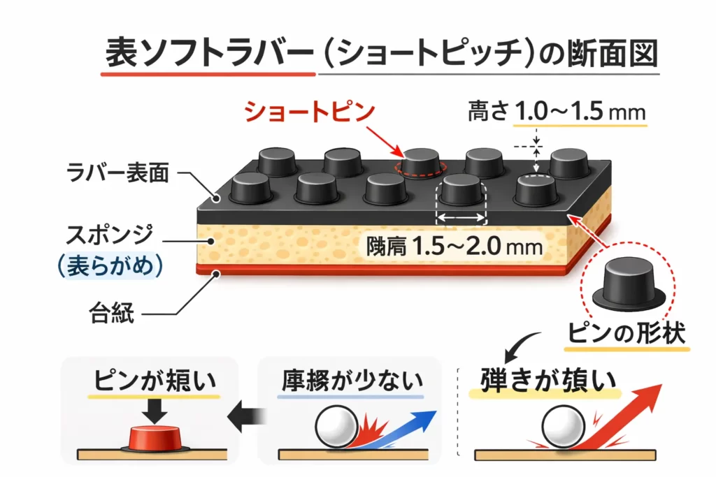 表ソフトラバーの断面図