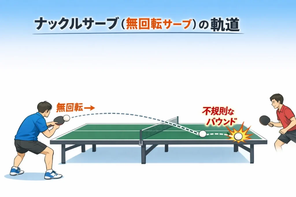 ナックルサーブ 無回転 ボール軌道