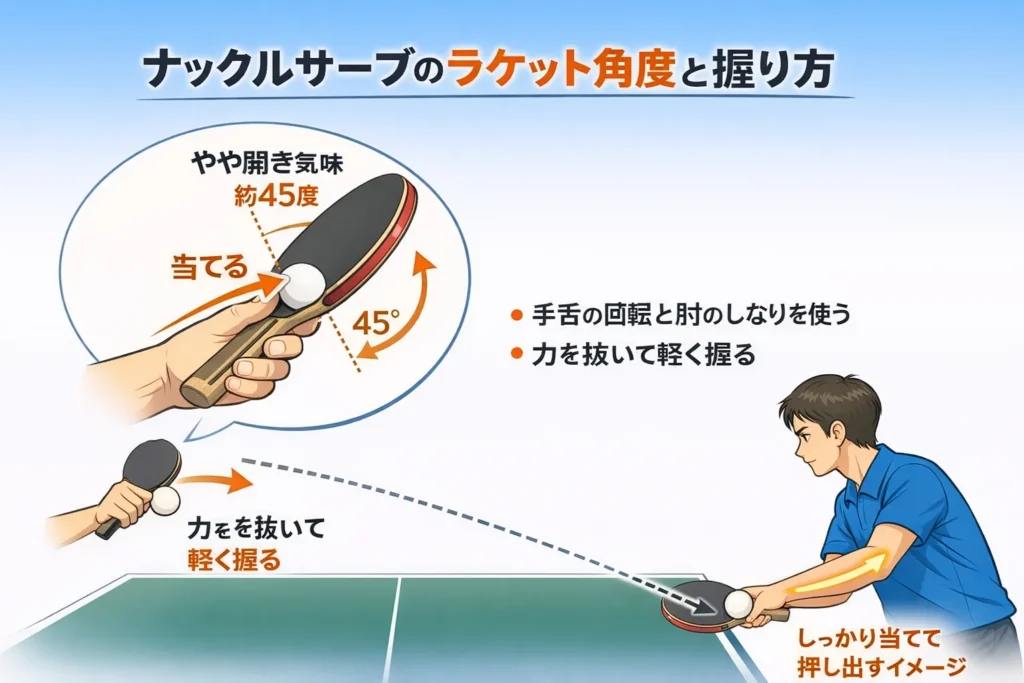 ナックルサーブ ラケット角度 握り方