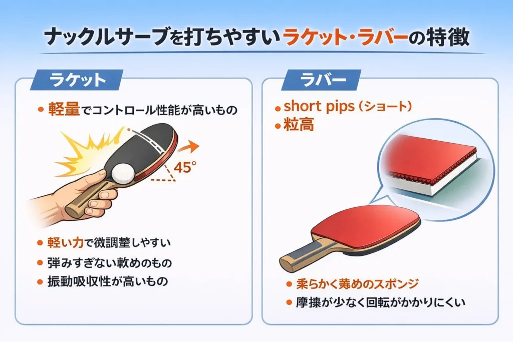 ナックルサーブに適したラケットとラバーの特徴